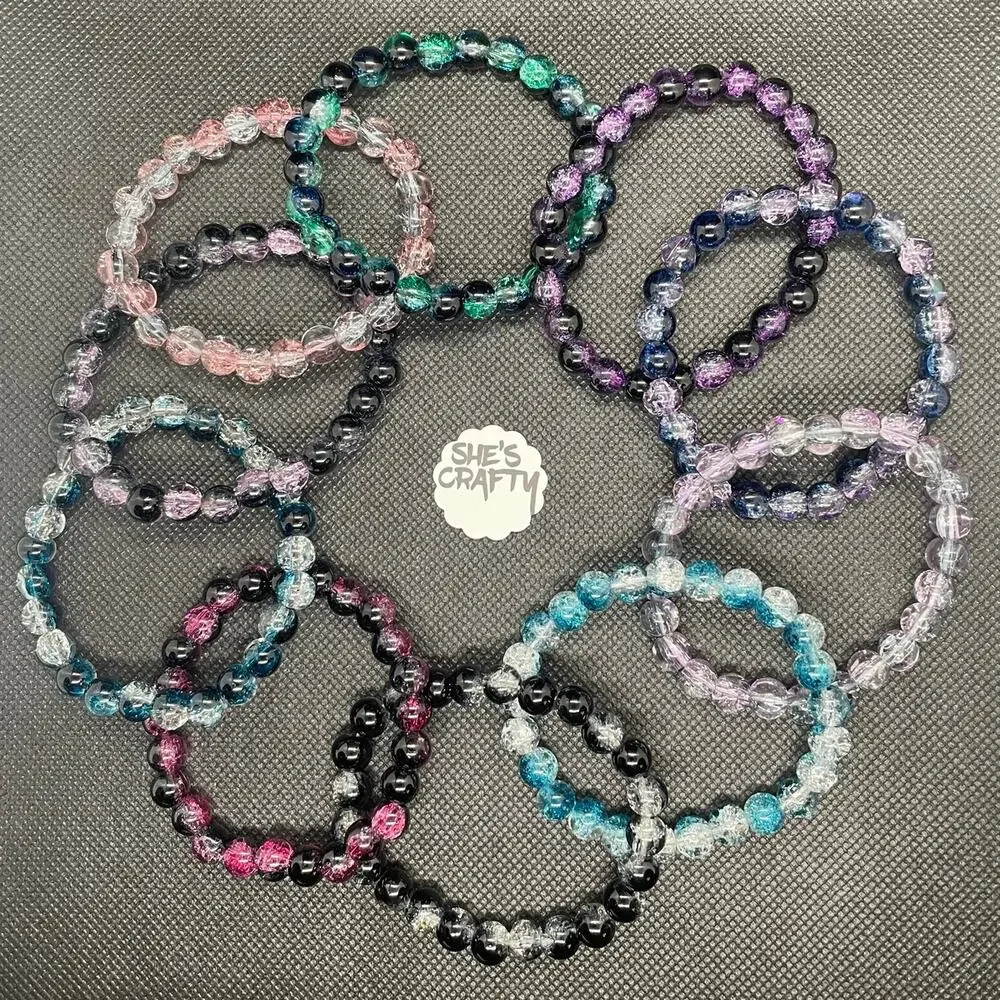 11 Piece Gradient Color Crackle Glass Bracelet Set